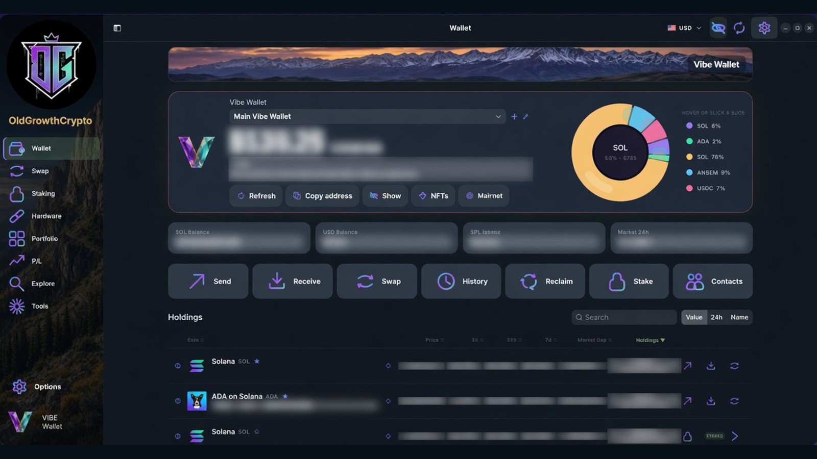 VIBE Wallet Linux desk — Wallet, Swap, Stake, Portfolio, Explore